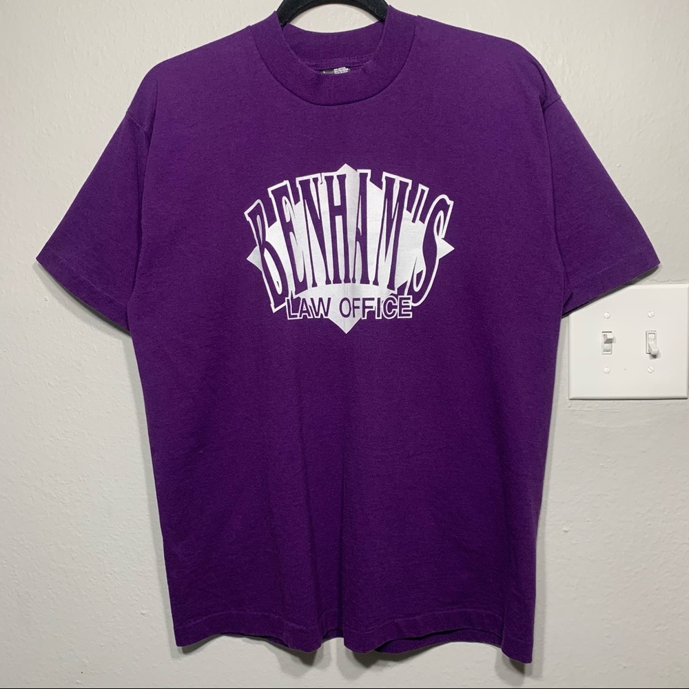 Vintage 90s Law Office Single Stitch Purple Tee Sz L
